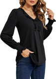 Black Casual V Neck T Shirts Loose Summer Tops Ruffle - Ivicoer | Women's Tops and Blouses