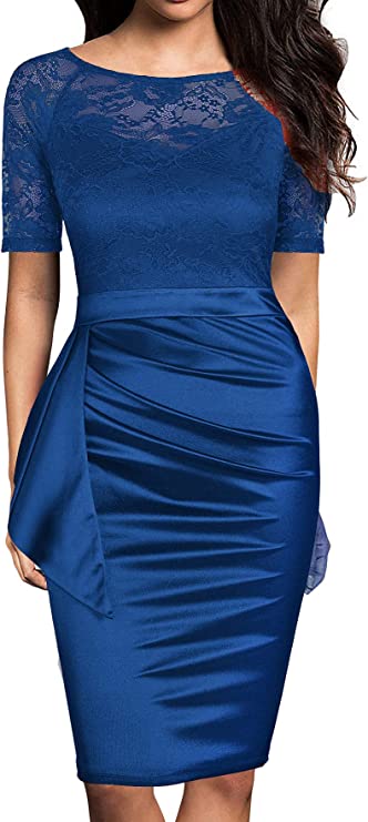Bright Blue Women's Short Sleeve Colorblock Sheath Pencil Business Church Dress - Mmondschein | Women's Cocktail Dresses