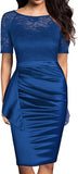Bright Blue Women's Short Sleeve Colorblock Sheath Pencil Business Church Dress - Mmondschein | Women's Cocktail Dresses