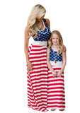 Star Stripe Summer Cute Mommy and Me Boho Striped Chevron Maxi Dresses - WIWIQS | Women's Casual Dresses
