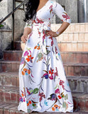White Womens Casual Floral Print Long Maxi Dress Plus Size Plain Party Outfits - JTNFairy | Women's Casual Dresses