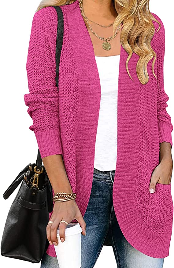 Rose Women's Long Sleeve Open Front Casual Lightweight Soft Knit Cardigan Sweater Outerwear - ZESICA | Women's Cardigan