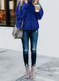 Sky Blue Women's Turtleneck Balloon Long Sleeve Casual Loose Chunky Cable Knit Pullover Sweater Outerwear - FARYSAYS | Women's Sweaters