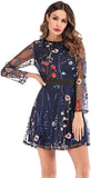 Navy Women's Floral Embroidery Mesh Round Neck Tunic Party Dress - Milumia | Women's Casual Dresses