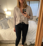 Green Womens Casual Button Down Shirts V Neck Chiffon Long Sleeve Collared Office Work Blouses Tops with Pocket - AISEW | Women's Tops and Blouses