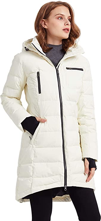 Cannoli Cream Ladies Hooded Down Jacket Mid-Length Outwear Coat - Orolay | Women's Coat & Jacket