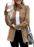 Brown Women's Oversized Denim Jacket Casual Long Boyfriend Distresse Jean Jacket Autumn Spring - Dokotoo | Women's Coat & Jacket