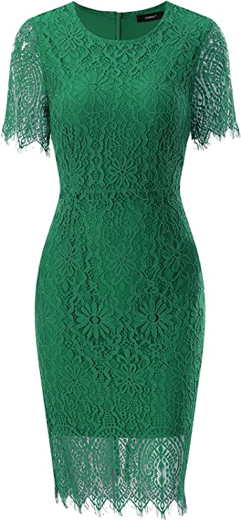 Green Women's Elegant Floral Lace Bodycon Cocktail Lace Dress - ALLANDWELL | Women's Cocktail Dresses