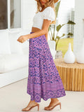 Lightpurple Women's Bohemian Floral Printed Elastic Waist A Line Maxi Skirt with Pockets - ZESICA | Women's Casual Dresses