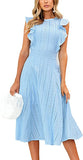 Blue Womens Dresses Elegant Ruffles Cap Sleeves Summer A-Line Midi Dress - ECOWISH | Women's Cocktail Dresses