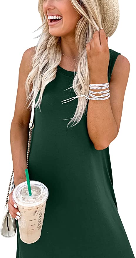 Dark Green Women's Casual Loose Long Sleeveless Sundress with Pockets - ANRABESS | Women's Casual Dresses
