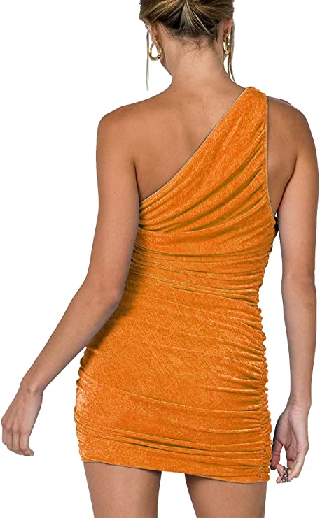 Dusty Pink Women's Sexy One Shoulder Ruched Sleeveless Bodycon Mini Short Dress - Lyaner | Women's Formal Dresses