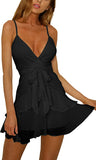 Black Womens V-Neck Spaghetti Strap Bowknot Backless Sleeveless Lace Mini Swing Skater Dress - Ecowish | Women's Casual Dresses