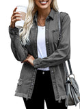 Gray Women's Oversized Denim Jacket Casual Long Boyfriend Distresse Jean Jacket Autumn Spring - Dokotoo | Women's Coat & Jacket