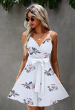 White Women's Sexy V Neck Printed Spaghetti Strap Beach Romper Shorts Jumpsuit - Angashion | Women's Cocktail Dresses