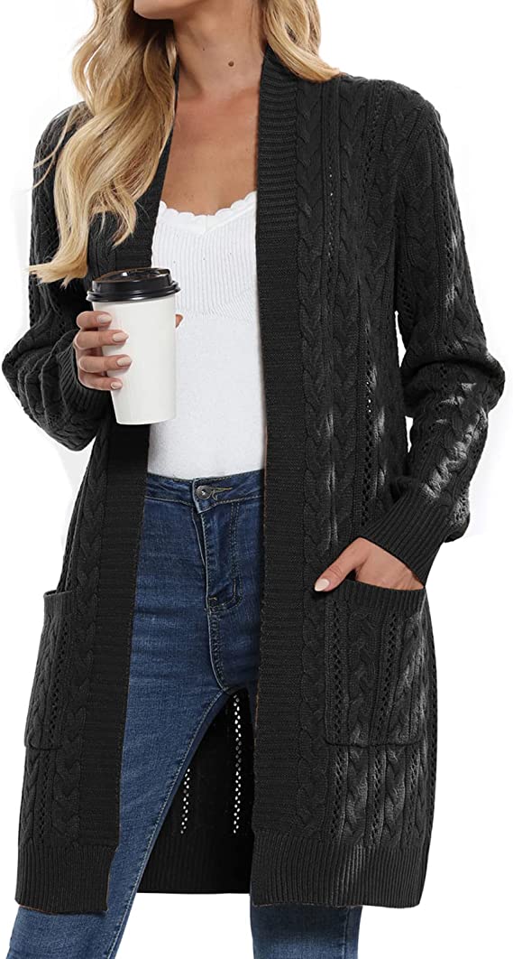 Long black knitted cardigan outlet