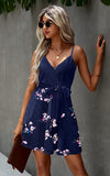 Navy Womens V-Neck Spaghetti Strap Bowknot Backless Sleeveless Lace Mini Swing Skater Dress - Ecowish | Women's Casual Dresses
