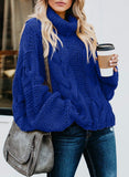 Green Women's Turtleneck Balloon Long Sleeve Casual Loose Chunky Cable Knit Pullover Sweater Outerwear - FARYSAYS | Women's Sweaters