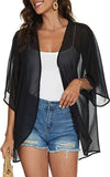 Solid Black Women's Floral Print Puff Sleeve Kimono Cardigan Loose Cover Up Casual Blouse Tops - Chicgal | Women's Cardigan