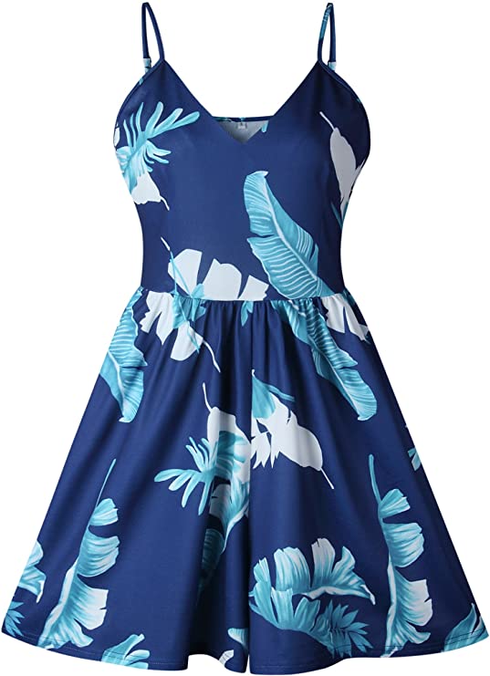 Blue Women's Sexy V Neck Printed Spaghetti Strap Beach Romper Shorts Jumpsuit - Angashion | Women's Cocktail Dresses