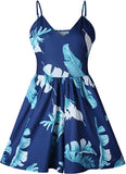 Blue Women's Sexy V Neck Printed Spaghetti Strap Beach Romper Shorts Jumpsuit - Angashion | Women's Cocktail Dresses