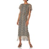 Black and Gold Women's Blouson Metallic Crochet Dress with Fringe Hemline - S.L. Fashions | Women's Cocktail Dresses