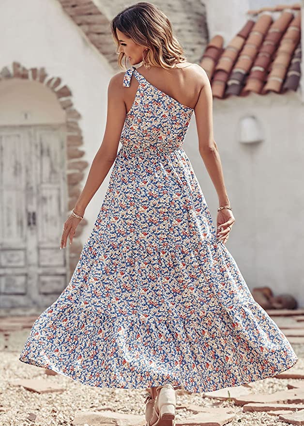 Blue White Women's Summer Floral Maxi Dresses - Prettygarden | Women's Formal Dresses