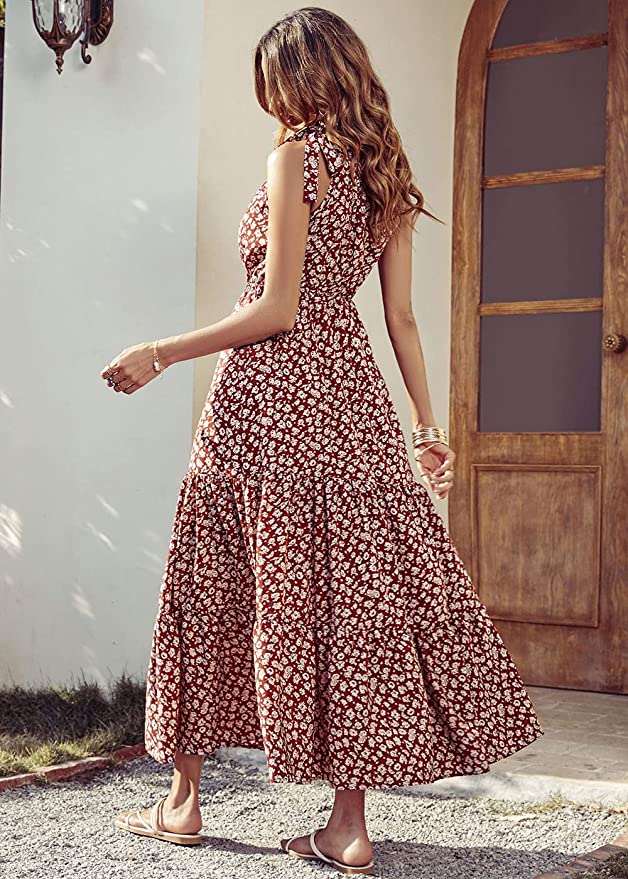 Wine Red Women s Summer Floral Maxi Dresses Prettygarden Original Brand