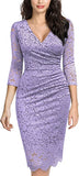 Light Purple Women's Retro Deep-V Neck Ruffles Floral Lace Evening Pencil Dress - Miusol | Women's Cocktail Dresses