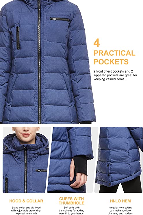 Blue Ladies Hooded Down Jacket Mid-Length Outwear Coat - Orolay | Women's Coat & Jacket