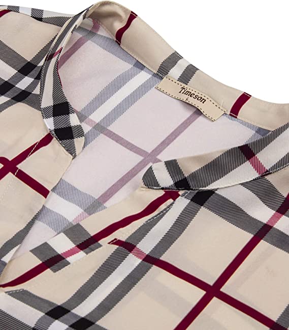 Red Women's Casual Chiffon V Neck 3/4 Sleeve Blouse Tops - Timeson | Women's Tops and Blouses