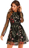 Black Women's Floral Embroidery Mesh Round Neck Tunic Party Dress - Milumia | Women's Casual Dresses