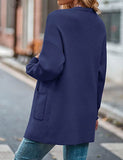 Dark Grey Women's Open Front Leopard Knit Cardigan Sweaters Pockets Long Sleeve Outwear - MEROKEETY | Women's Cardigan