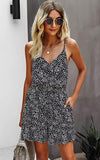 Black Women's Sexy V Neck Printed Spaghetti Strap Beach Romper Shorts Jumpsuit - Angashion | Women's Cocktail Dresses