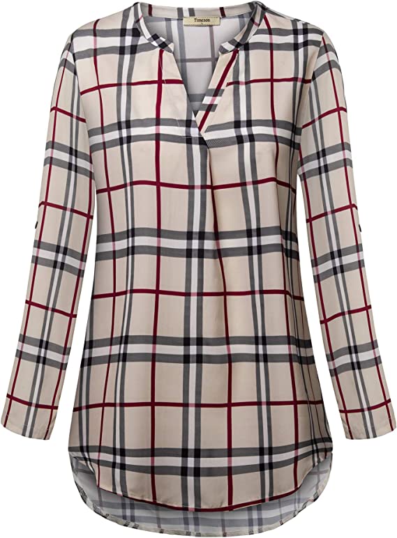 Black Women's Casual Chiffon V Neck 3/4 Sleeve Blouse Tops - Timeson | Women's Tops and Blouses