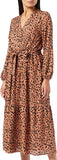 Brown Boho Print Maxi Dress Ruffle Long Sleeve Wrap V Neck Casual A Line Flowy Party Long Dress with Belt - Find | Women's Casual Dresses
