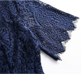 Blue Women's Elegant Floral Lace Bodycon Cocktail Lace Dress - ALLANDWELL | Women's Cocktail Dresses