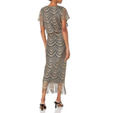Black and Gold Women's Blouson Metallic Crochet Dress with Fringe Hemline - S.L. Fashions | Women's Cocktail Dresses