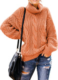 Orange Women's Turtleneck Balloon Long Sleeve Casual Loose Chunky Cable Knit Pullover Sweater Outerwear - FARYSAYS | Women's Sweaters