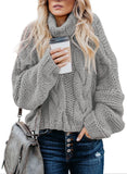 Light Gray Women's Turtleneck Balloon Long Sleeve Casual Loose Chunky Cable Knit Pullover Sweater Outerwear - FARYSAYS | Women's Sweaters