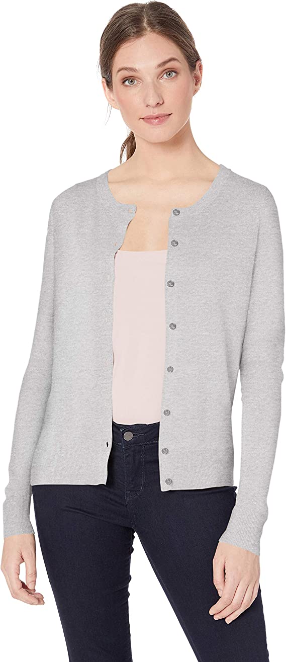 Light Grey Heather Women s Lightweight Crewneck Cardigan Sweater Avai Original Brand