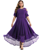 Purple Womens Plus Size Lace Cold Shoulder Long Swing Evening Party Maxi Dress - LALAGEN | Women's Formal Dresses