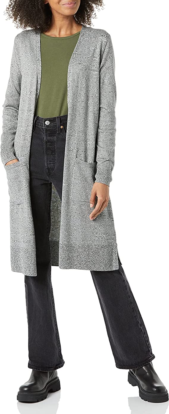 Black White Marl Women's Lightweight Longer Length Cardigan Sweater (Available in Plus Size) - AE Store | Women's Cardigan