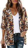 Maple Leaf Women's Floral Print Puff Sleeve Kimono Cardigan Loose Cover Up Casual Blouse Tops - Chicgal | Women's Cardigan