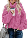 Rosy Women's Turtleneck Balloon Long Sleeve Casual Loose Chunky Cable Knit Pullover Sweater Outerwear - FARYSAYS | Women's Sweaters