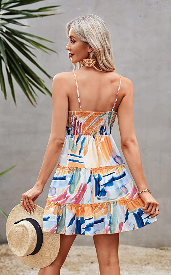 Blue Purple Womens V-Neck Spaghetti Strap Bowknot Backless Sleeveless Lace Mini Swing Skater Dress - Ecowish | Women's Casual Dresses