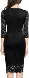 Black Women's Retro Deep-V Neck Ruffles Floral Lace Evening Pencil Dress - Miusol | Women's Cocktail Dresses