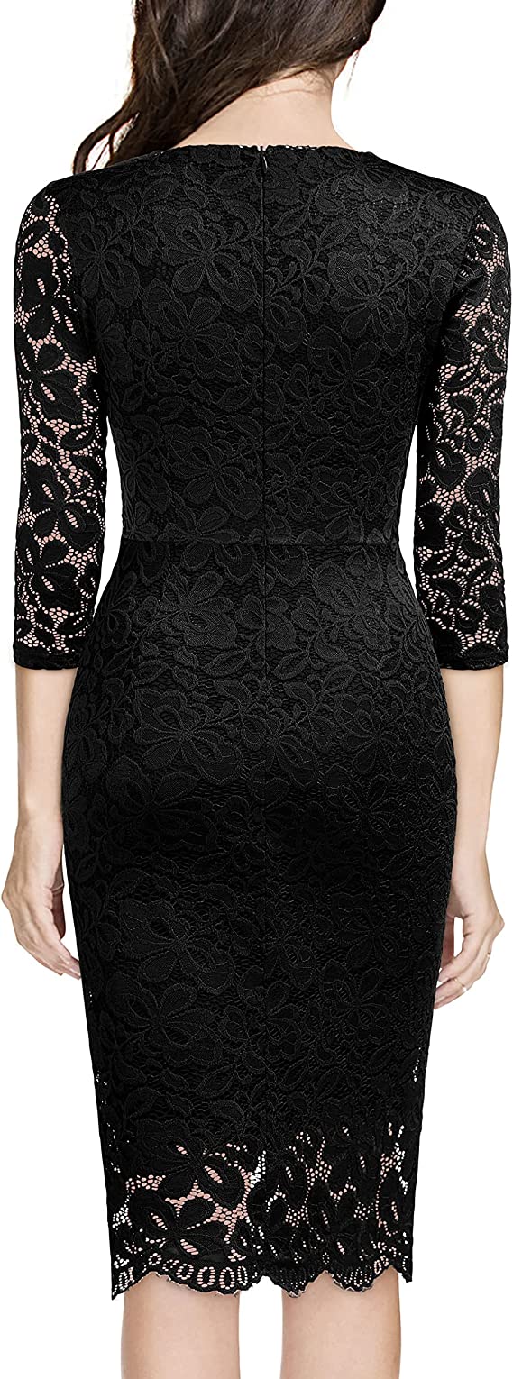 Light Purple Women's Retro Deep-V Neck Ruffles Floral Lace Evening Pencil Dress - Miusol | Women's Cocktail Dresses