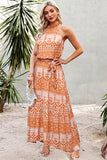 Orange Women's Casual Halter Neck Sleeveless Floral Long Maxi Dress Backless Loose Ruffle Sundress with Belt - PRETTYGARDEN | Women's Formal Dresses