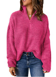 Rose Sweaters for Women Waffle Kint Long Sleeve Zip Pullover Polo V Neck Sweater for Women - EVALESS | Women's Sweaters
